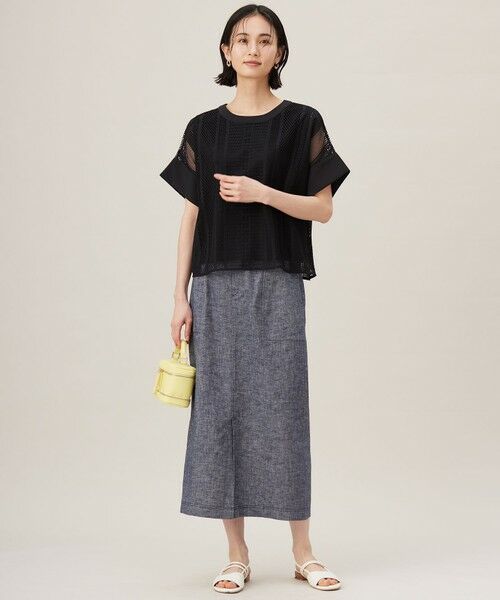L size ONWARD(大きいサイズ) / エルサイズオンワード ミニ・ひざ丈スカート | 【洗える】コットンリネンシャンブレー スカート | 詳細14