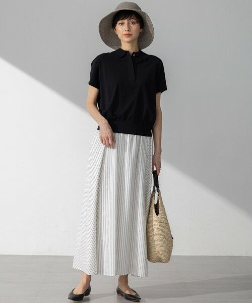 L size ONWARD(大きいサイズ) / エルサイズオンワード ミニ・ひざ丈スカート | 【洗える】リネンコットンストライプ ギャザー スカート | 詳細8