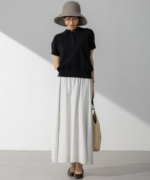 L size ONWARD(大きいサイズ) / エルサイズオンワード ミニ・ひざ丈スカート | 【洗える】リネンコットンストライプ ギャザー スカート | 詳細9