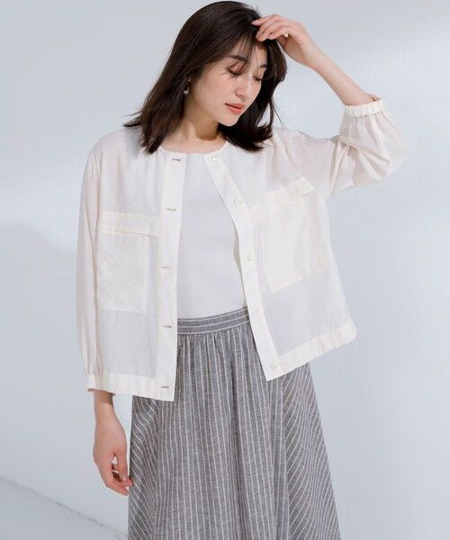 L size ONWARD(大きいサイズ) / エルサイズオンワード ミニ・ひざ丈スカート | 【洗える】リネンコットンストライプ ギャザー スカート | 詳細10