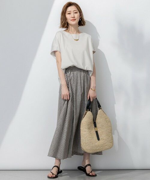L size ONWARD(大きいサイズ) / エルサイズオンワード ミニ・ひざ丈スカート | 【洗える】リネンコットンストライプ ギャザー スカート | 詳細16