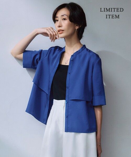 L size ONWARD(大きいサイズ) / エルサイズオンワード シャツ・ブラウス | 【WEB限定・接触冷感・速乾・洗える】シルキーツイル 半袖クロップドシャツ(アゲートブルー系)