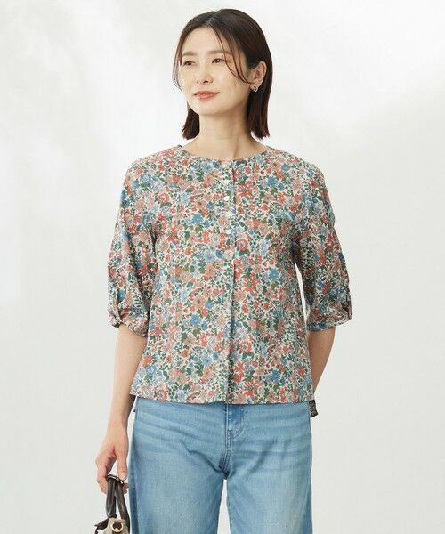 L size ONWARD(大きいサイズ)/エルサイズオンワード 【洗える】LIBERTY ボートネック ブラウス ピンク系 T13 L size ONWARD(大きいサイズ)/エルサイズオンワード 【洗える】LIBERTY ボートネック ブラウス ピンク系 T13