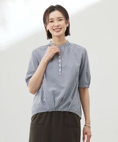 L size ONWARD(大きいサイズ) / エルサイズオンワード シャツ・ブラウス | 【洗える】アセVisギンガム バンドカラー ブラウス