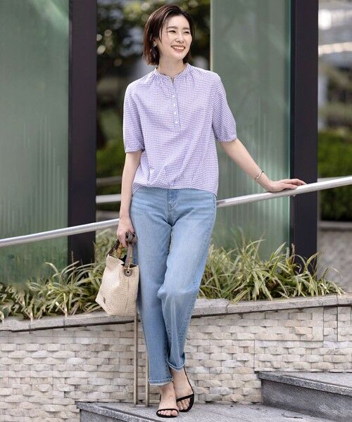 L size ONWARD(大きいサイズ) / エルサイズオンワード シャツ・ブラウス | 【洗える】アセVisギンガム バンドカラー ブラウス | 詳細13