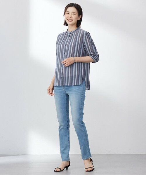 【美品】23区　大きいサイズ　コットン　さらさら　ソフト　ストライプ　ブラウス 美品】23区 大きいサイズ コットン さらさら ソフト ストライプ