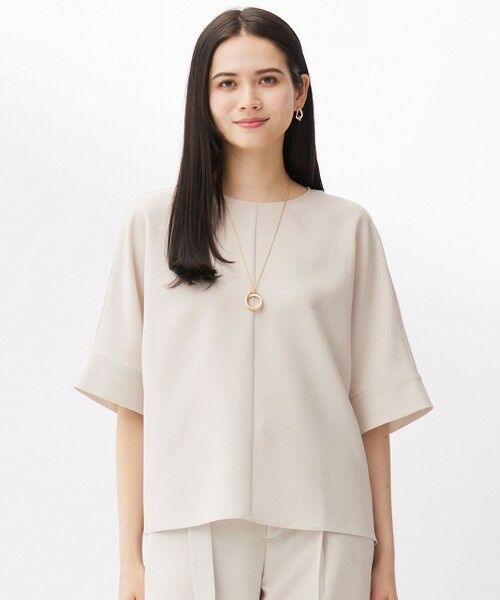 L size ONWARD(大きいサイズ)/エルサイズオンワード 【セットアップ対応・接触冷感・UVカット・洗える】ライトリネンライク Tブラウス サンドベージュ 44 L size ONWARD(大きいサイズ)/エルサイズオンワード 【セットアップ対応・接触冷感・UVカット・洗える】ライトリネンライク Tブラウス サンドベージュ 44