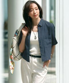 L size ONWARD(大きいサイズ) / エルサイズオンワード シャツ・ブラウス | 【Oggi7月号掲載/洗える】LIBECOリネン クロップド デザイン シャツ