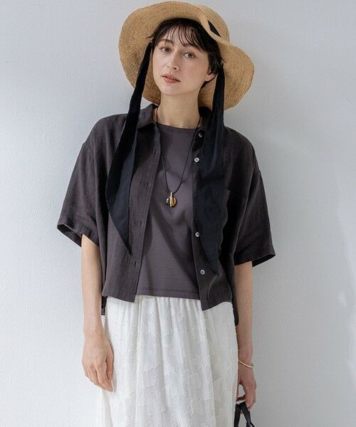 23区大きいサイズ46今季新作 LIBECOリネンクロップドシャツ24,200円 23区｜【Oggi7月号掲載/洗える】LIBECOリネン クロップド