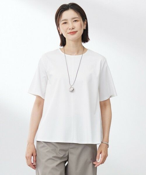 L size ONWARD(大きいサイズ)/エルサイズオンワード 【洗える】コットンスムース バック プリーツ カットソー ホワイト系 T15