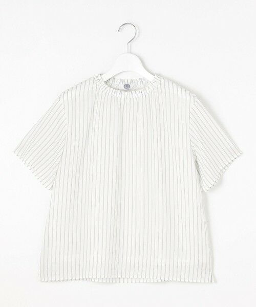 L size ONWARD(大きいサイズ) / エルサイズオンワード カットソー | 【洗える】シアーストライプ＆チェック ブラウスライク カットソー | 詳細2