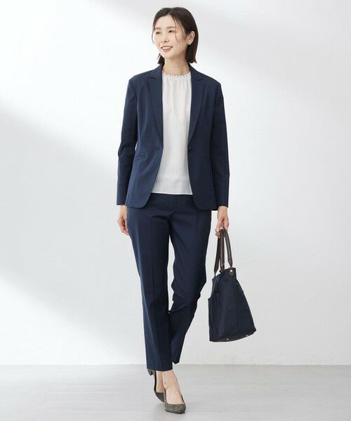 L size ONWARD(大きいサイズ) / エルサイズオンワード カットソー | 【洗える】シアーストライプ＆チェック ブラウスライク カットソー | 詳細5