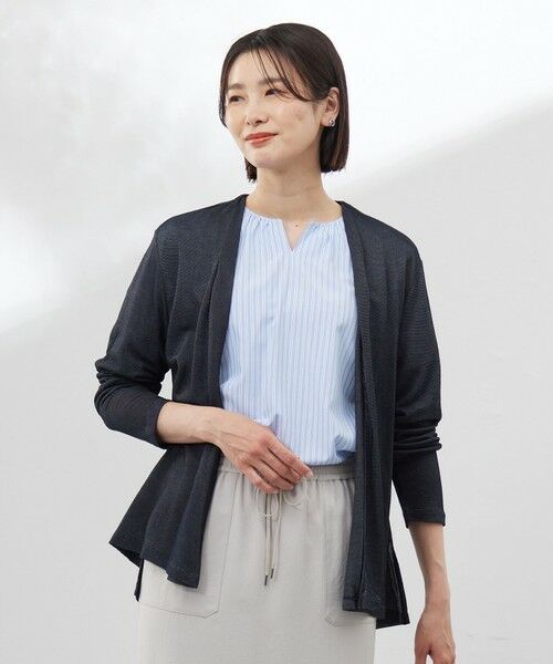 L size ONWARD(大きいサイズ) / エルサイズオンワード カーディガン・ボレロ | 【洗える】ミラノ風天竺シアー カーディガン(ネイビー系)