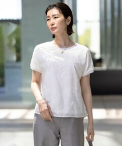 L size ONWARD(大きいサイズ) / エルサイズオンワード カットソー | 【洗える】シアーエンブロイダリー カットソー