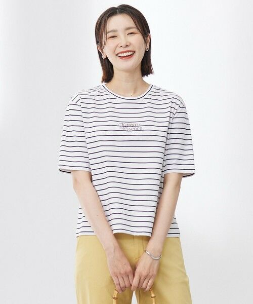 L size ONWARD(大きいサイズ) / エルサイズオンワード カットソー | 【洗える】ロゴ Tシャツ(オフ×ブラック系)