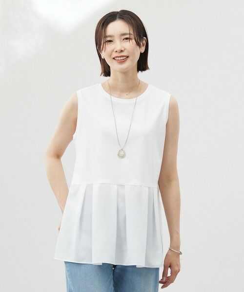 L size ONWARD(大きいサイズ)/エルサイズオンワード 【洗える】ノースリーブスムースジャージー フレア カットソー ホワイト系 T13