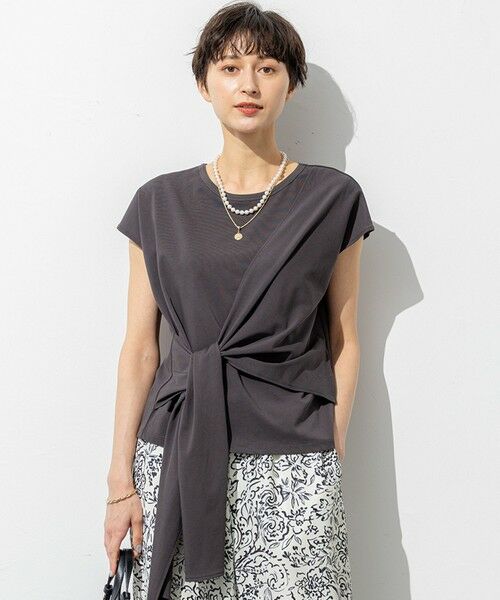 L size ONWARD(大きいサイズ)/エルサイズオンワード 【SLOW/一部店舗限定】ライトツイストコットン サッシュデザイン Tシャツ グレー系 44