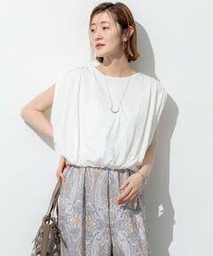 L size ONWARD(大きいサイズ) / エルサイズオンワード カットソー | 【SLOW/一部店舗限定】ファインゲージ ギャザー Tシャツ