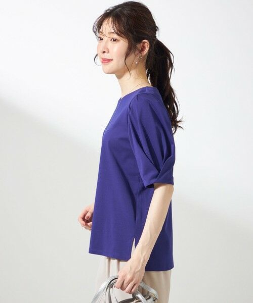 L size ONWARD(大きいサイズ) / エルサイズオンワード カットソー | 【撥水・汗ジミ防止・UVケア・洗える】スーピマスムース 袖タック Tシャツ | 詳細14