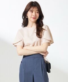 L size ONWARD(大きいサイズ) / エルサイズオンワード カットソー | 【前後着用・UVケア・洗える】2WAYジョーゼットジャージーフリル カットソー