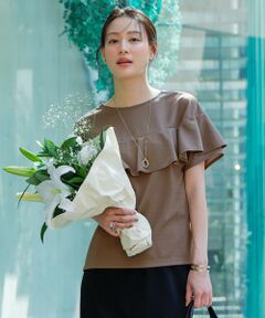 L size ONWARD(大きいサイズ) / エルサイズオンワード カットソー | 【前後着用・UVケア・洗える】2WAYジョーゼットジャージーフリル カットソー