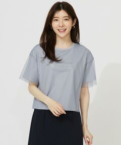 L size ONWARD(大きいサイズ) / エルサイズオンワード カットソー | 【洗える】シアーチュールロゴ Tシャツ