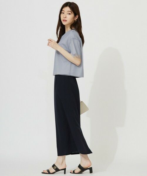 L size ONWARD(大きいサイズ) / エルサイズオンワード カットソー | 【洗える】シアーチュールロゴ Tシャツ | 詳細5