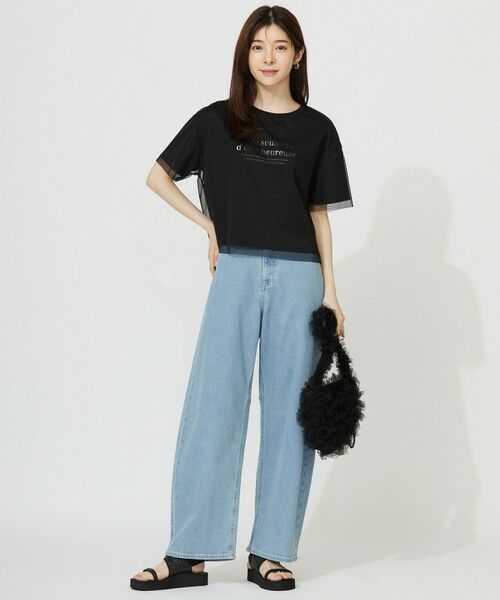 L size ONWARD(大きいサイズ) / エルサイズオンワード カットソー | 【洗える】シアーチュールロゴ Tシャツ | 詳細14