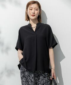 L size ONWARD(大きいサイズ) / エルサイズオンワード カットソー | 【吸水速乾/UVカット/接触冷感】ストレッチジョーゼット バンドカラー カットソー