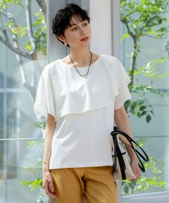 L size ONWARD(大きいサイズ) / エルサイズオンワード カットソー | 【汗じみ防止/洗える】スムースデザイン ラッフルカラー カットソー