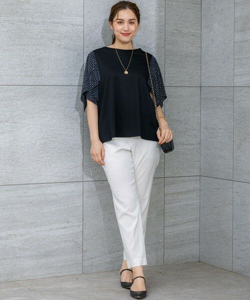 L size ONWARD(大きいサイズ) / エルサイズオンワード カットソー | 【Lサイズ限定/洗える】スカーフプリントコンビ スリーブデザイン カットソー | 詳細3