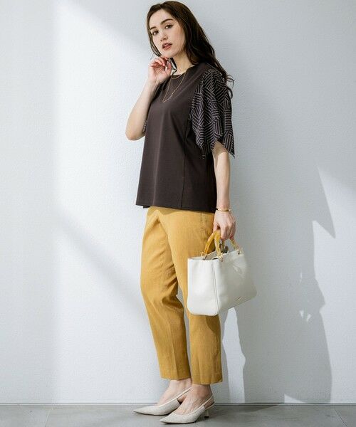 L size ONWARD(大きいサイズ) / エルサイズオンワード カットソー | 【Lサイズ限定/洗える】スカーフプリントコンビ スリーブデザイン カットソー | 詳細23