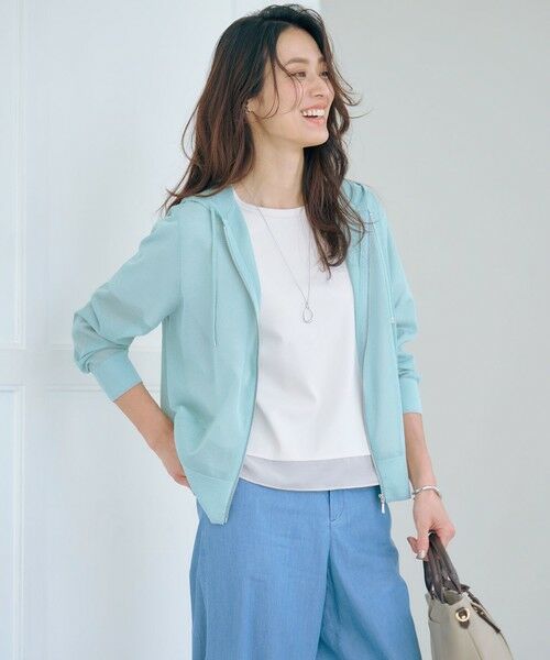 L size ONWARD(大きいサイズ) / エルサイズオンワード パーカー | 【WEB限定カラーあり・洗える】SHEER LIGHT KNIT ラメ パーカー(アクアグリーン系)