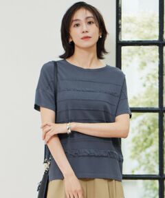 L size ONWARD(大きいサイズ) / エルサイズオンワード ニット・セーター | 【接触冷感・UVカット・洗える】クレープストレッチボーダー ニット