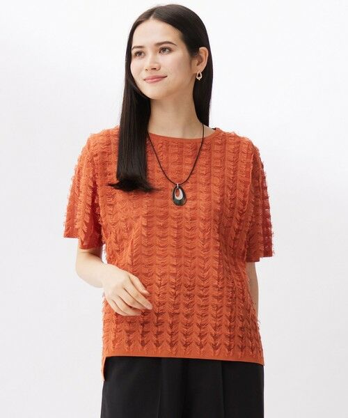 L size ONWARD(大きいサイズ)/エルサイズオンワード 【セットアップ対応・洗える】シアーカットジャカード ニット グラムレッド 44 L size ONWARD(大きいサイズ)/エルサイズオンワード 【セットアップ対応・洗える】シアーカットジャカード ニット グラムレッド 44