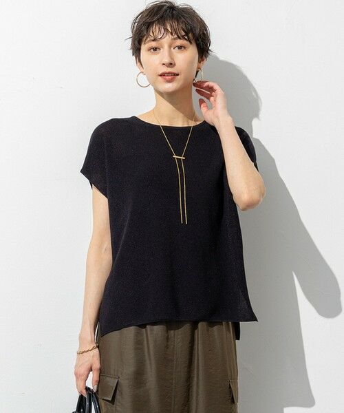 L size ONWARD(大きいサイズ)/エルサイズオンワード 【洗える】シャイニーシアー オーバーサイズ ニット ブラック系 44