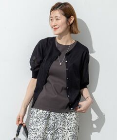 L size ONWARD(大きいサイズ) / エルサイズオンワード カーディガン・ボレロ | 【前後着用可能/洗える】シャイニーシアー 5分袖 カーディガン