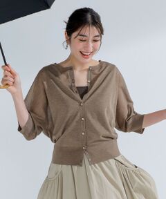 L size ONWARD(大きいサイズ) / エルサイズオンワード カーディガン・ボレロ | 【前後着用可能/洗える】シャイニーシアー 5分袖 カーディガン