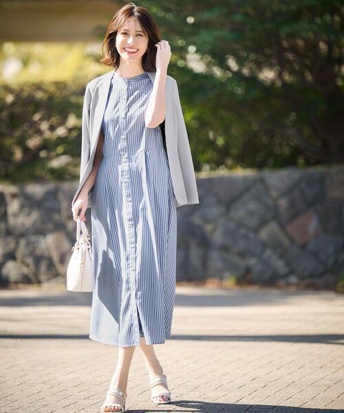 L size ONWARD(大きいサイズ) / エルサイズオンワード ロング・マキシ丈ワンピース | 【2SET】シャツワンピ × ニット セット | 詳細5