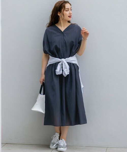 L size ONWARD(大きいサイズ) / エルサイズオンワード ロング・マキシ丈ワンピース | 【Lサイズ限定/接触冷感/速乾性/洗える】エアリーブライトローン Vネックワンピース | 詳細20