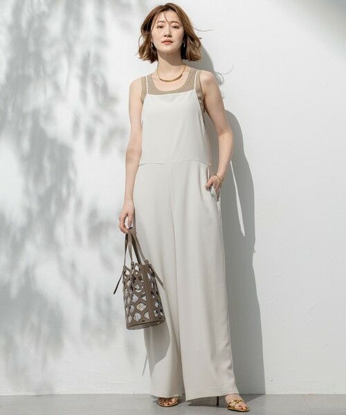 L size ONWARD(大きいサイズ)/エルサイズオンワード 【一部店舗限定/吸水速乾/UVカット/接触冷感/洗える】ストレッチジョーゼット オールインワン ベージュ系 46