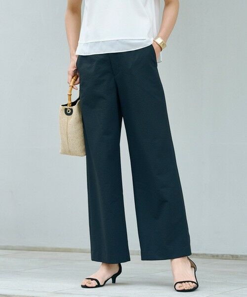 L size ONWARD(大きいサイズ) / エルサイズオンワード その他パンツ | 【洗える・吸水速乾】DRYライトサッカー ワイド パンツ(ネイビー系)