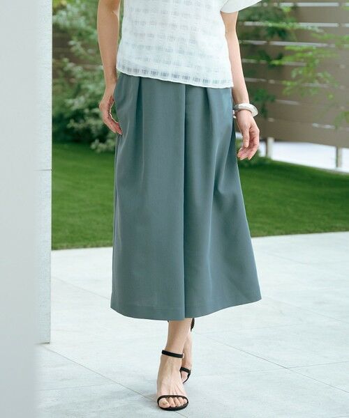 L size ONWARD(大きいサイズ) / エルサイズオンワード ショート・ハーフ・半端丈パンツ | 【洗える】Crispyツイル クロップド パンツ(ダルグリーン系)