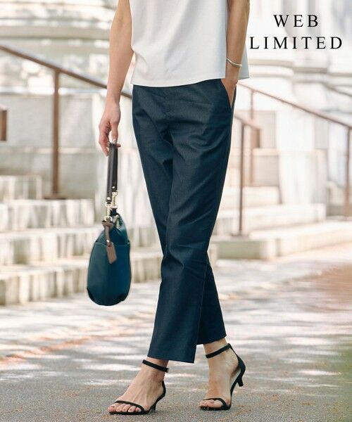 L size ONWARD(大きいサイズ) / エルサイズオンワード その他パンツ | 【WEB限定・洗える】シャンブレーサテン テーパード パンツ(【WEB限定】ネイビーシャンブレー系)