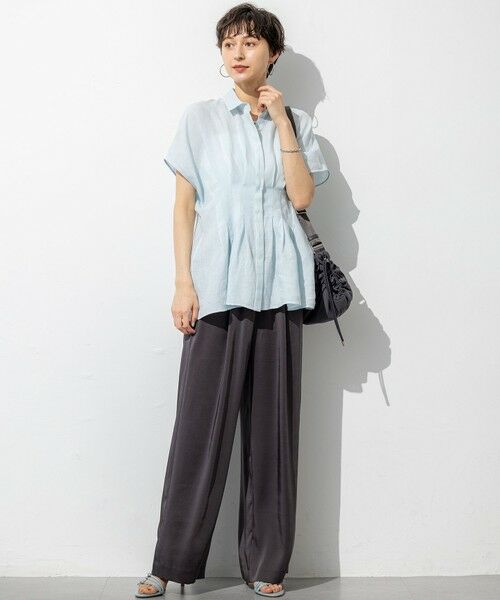 L size ONWARD(大きいサイズ) / エルサイズオンワード その他パンツ | 【Oggi9月号掲載/撥水加工】スムースサテン タック ワイド パンツ | 詳細4