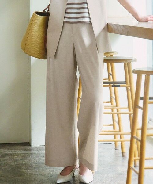 L size ONWARD(大きいサイズ) / エルサイズオンワード その他パンツ | 【洗える】トリアセスラブストレッチ ワイド パンツ(ベージュ系)
