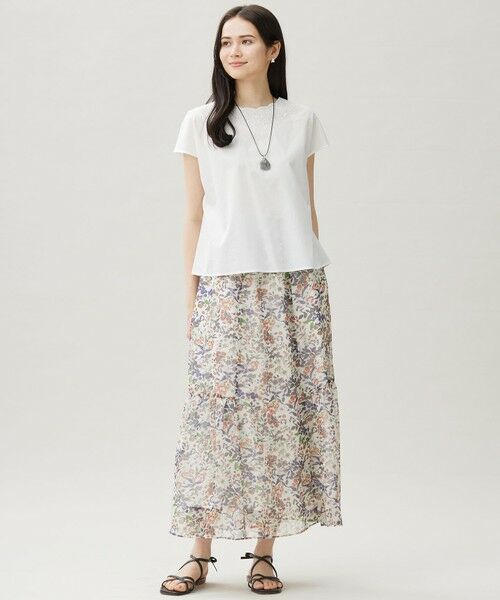 L size ONWARD(大きいサイズ) / エルサイズオンワード ミニ・ひざ丈スカート | 【セットアップ対応・洗える】ボタニカルフラワープリントティアード スカート | 詳細5