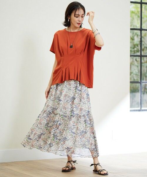 L size ONWARD(大きいサイズ) / エルサイズオンワード ミニ・ひざ丈スカート | 【セットアップ対応・洗える】ボタニカルフラワープリントティアード スカート | 詳細2