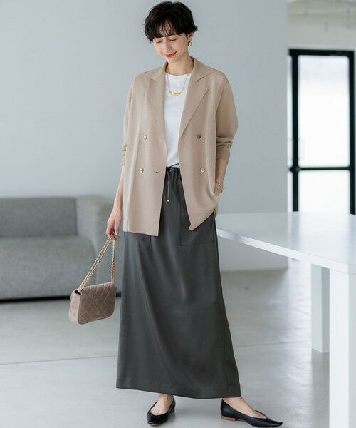 L size ONWARD(大きいサイズ) / エルサイズオンワード ミニ・ひざ丈スカート | 【撥水加工/洗える】スムースサテン Iライン スカート | 詳細3