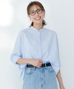 L size ONWARD(大きいサイズ) / エルサイズオンワード シャツ・ブラウス | 【接触冷感・UVカット・洗える】ヴィンテージスパンブロード バンドカラーシャツ